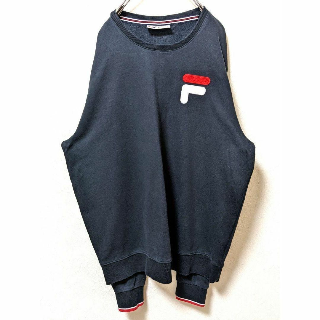 FILA - フィラ FILA ロゴ刺繍 スウェット ブラック 黒色 L 海外古着の