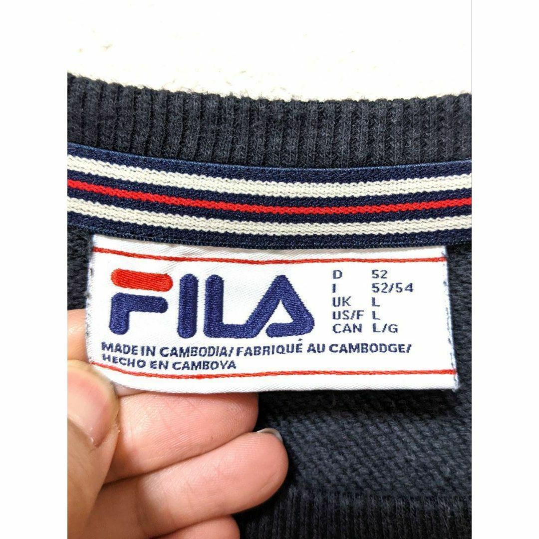 FILA - フィラ FILA ロゴ刺繍 スウェット ブラック 黒色 L 海外古着の