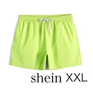 shein 男性　水着　無地柄　ネオン色　水泳トランクス　大きめサイズ　XXL(水着)