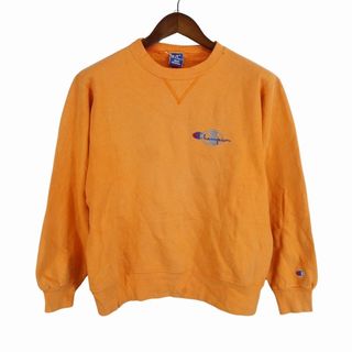 チャンピオン(Champion)の90年代 USA製 Champion チャンピオン ワンポイント スウェット 刺繍 前V オレンジ (メンズ L) 中古 古着 O5721(スウェット)