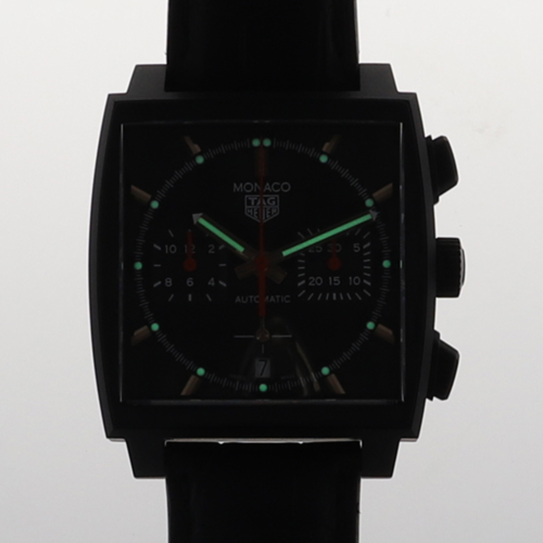 TAG Heuer(タグホイヤー)の【115710】TAG HEUER タグホイヤー  CBL2180.FC6497 モナコ スペシャルエディション ブラックダイヤル TI/レザー（クロコ） 自動巻き ギャランティーカード 純正ボックス 腕時計 時計 WATCH メンズ 男性 男 紳士【中古】 メンズの時計(腕時計(アナログ))の商品写真