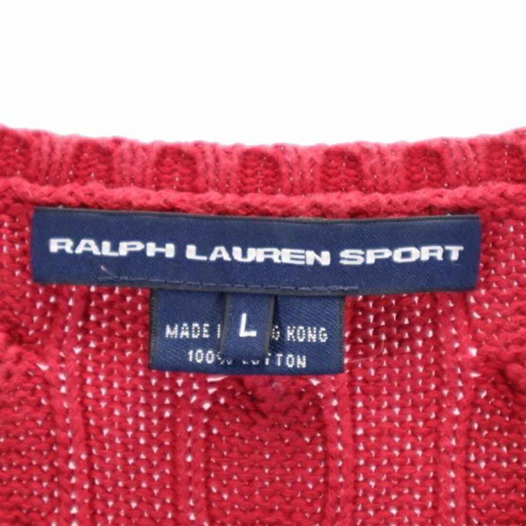 ラルフローレンスポーツ Vネック ケーブル編み ニット L レッド系