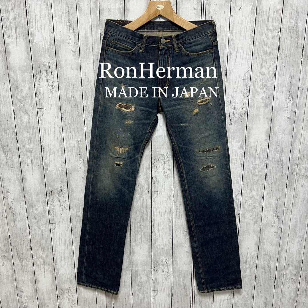 Ron Herman ロンハーマン 19SS 2720600084 DENIM ダメージ加工 クラッシュリペア ヴィンテージ加工 赤耳 ボタンフライ ストレート デニムパンツ インディゴブルー系 31