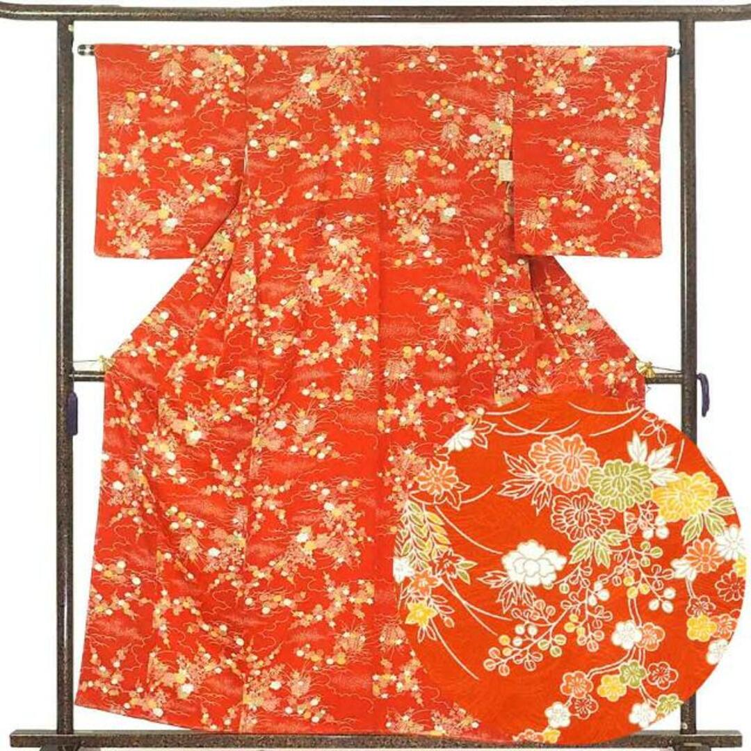小紋 身丈158cm 裄65cm 前幅23cm 後幅30cm 袖丈49cm 正絹(シルク) レディース 袷仕立 秋冬春用 ピンク地 裄Mサイズ 未使用品 リサイクル リユース