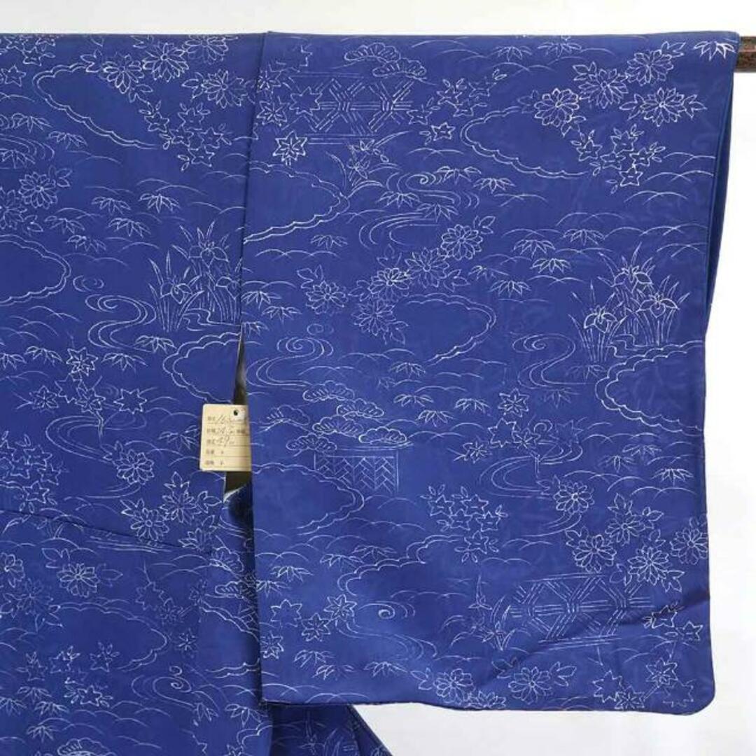 小紋 身丈163cm 裄64cm 前幅24.5cm 後幅30cm 袖丈49cm 正絹(シルク) レディース 袷仕立 秋冬春用 紺地 裄Mサイズ リサイクル リユース