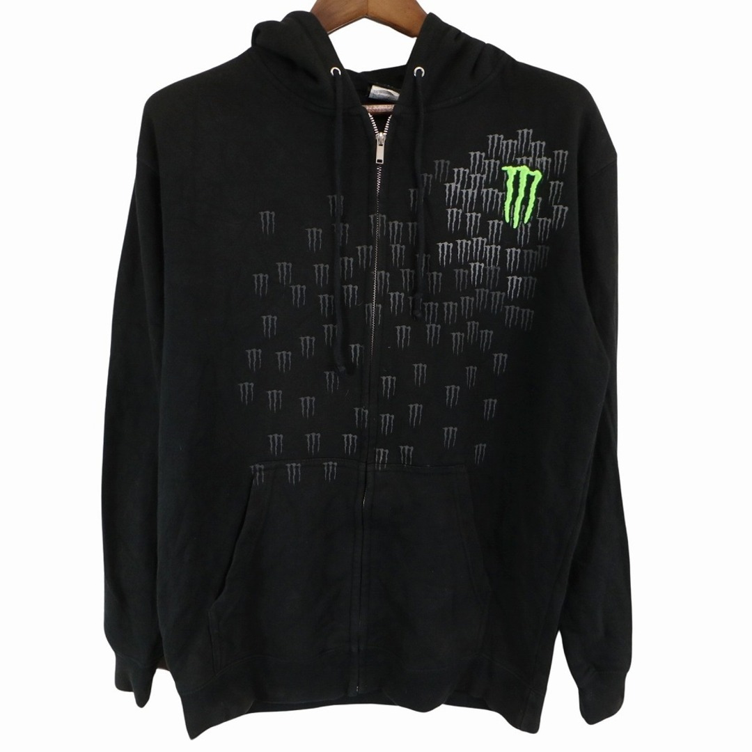 MONSTER ENERGY 企業ロゴ ジップアップ フーディー パーカー ブラック (メンズ M)   O5757