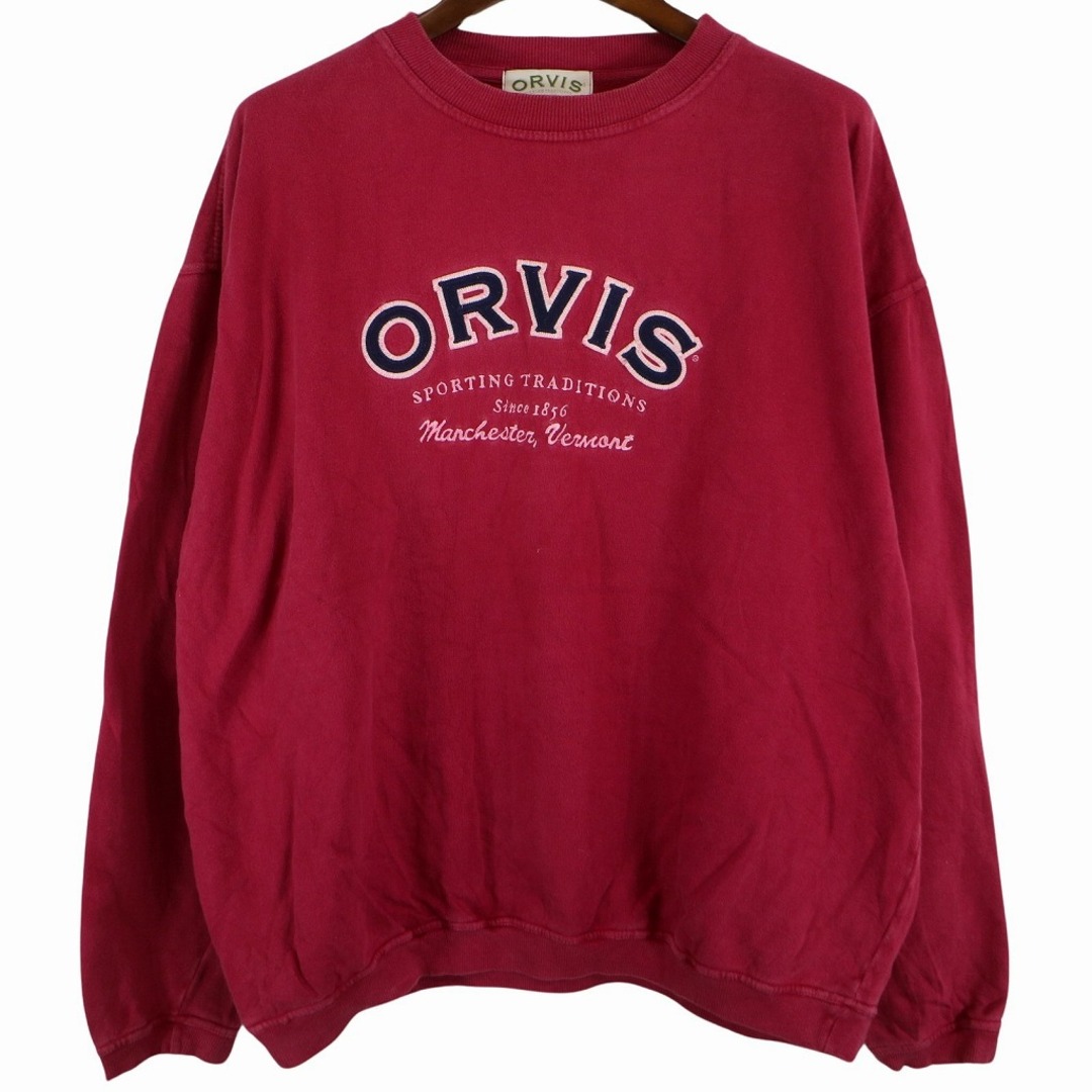 ORVIS オービス ロゴ トレーナー スウェット 大きいサイズ  刺繍 丸首 ピンクレッド (メンズ XXL) 中古 古着 O5749 メンズのトップス(スウェット)の商品写真