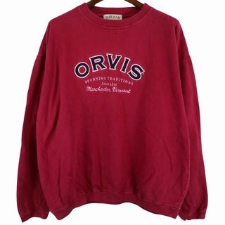 ORVIS オービス ロゴ トレーナー スウェット 大きいサイズ  刺繍 丸首 ピンクレッド (メンズ XXL) 中古 古着 O5749(スウェット)