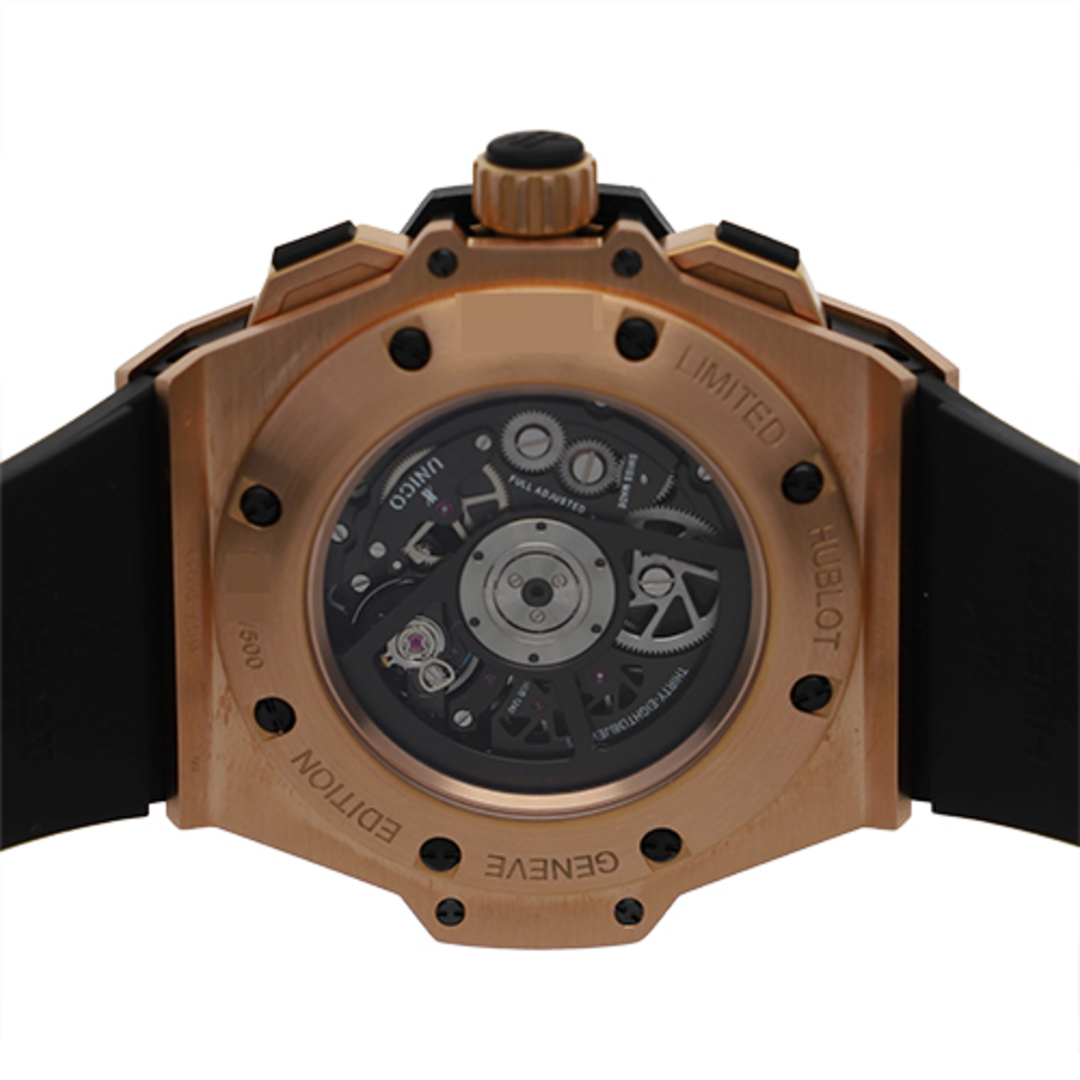 HUBLOT(ウブロ)の【115098】HUBLOT ウブロ  701.OX.0180.RX キングパワー ウニコ ブラック/スケルトンダイヤル ラバー/キングゴールド 自動巻き ギャランティーカード 当店オリジナルボックス 腕時計 時計 WATCH メンズ 男性 男 紳士【中古】 メンズの時計(腕時計(アナログ))の商品写真