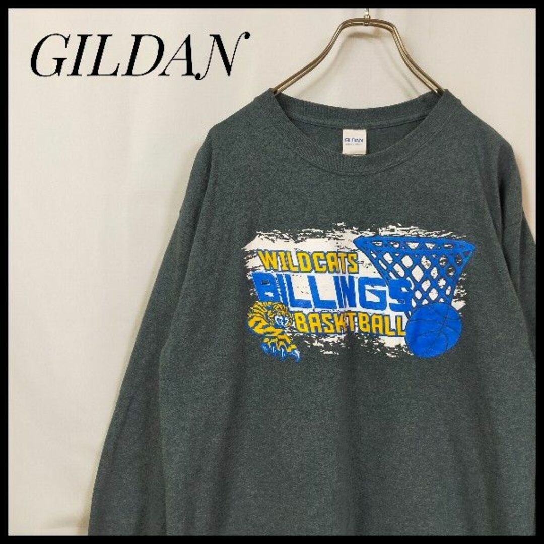 GILDAN(ギルタン)のギルダン　長袖Ｔシャツ　デカロゴ　バスケ　チームロゴ　バックロゴ　ゆるだぼ　灰色 メンズのトップス(Tシャツ/カットソー(七分/長袖))の商品写真