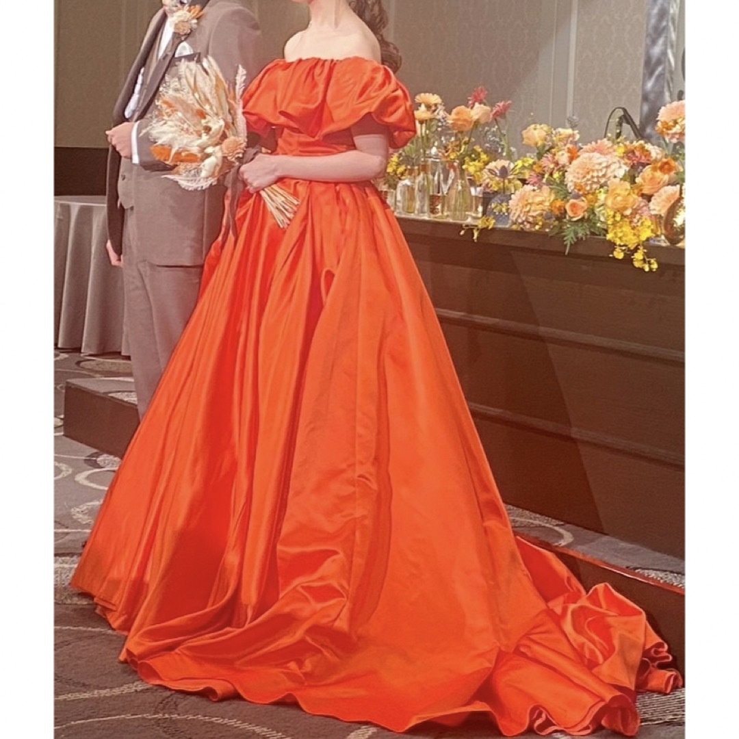 【カラードレス】オレンジサテンドレス