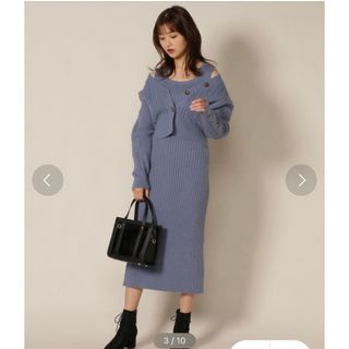 アメリヴィンテージ(Ameri VINTAGE)の【redyazel】バックレースアップニットワンピース&ケーブルカーディガン(ロングワンピース/マキシワンピース)