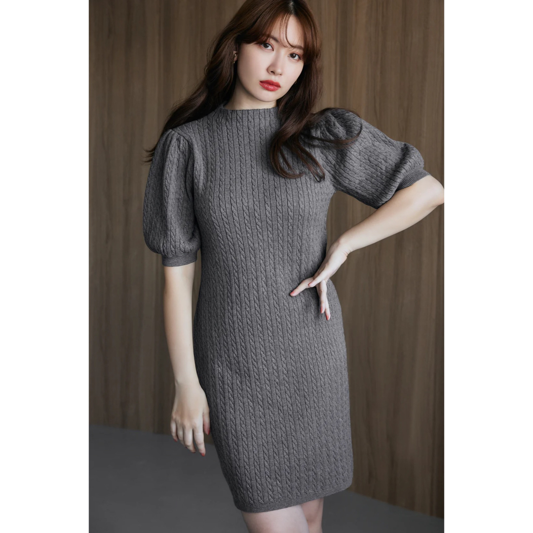 84裾まわりPuff Sleeve Cable Knit Dress S