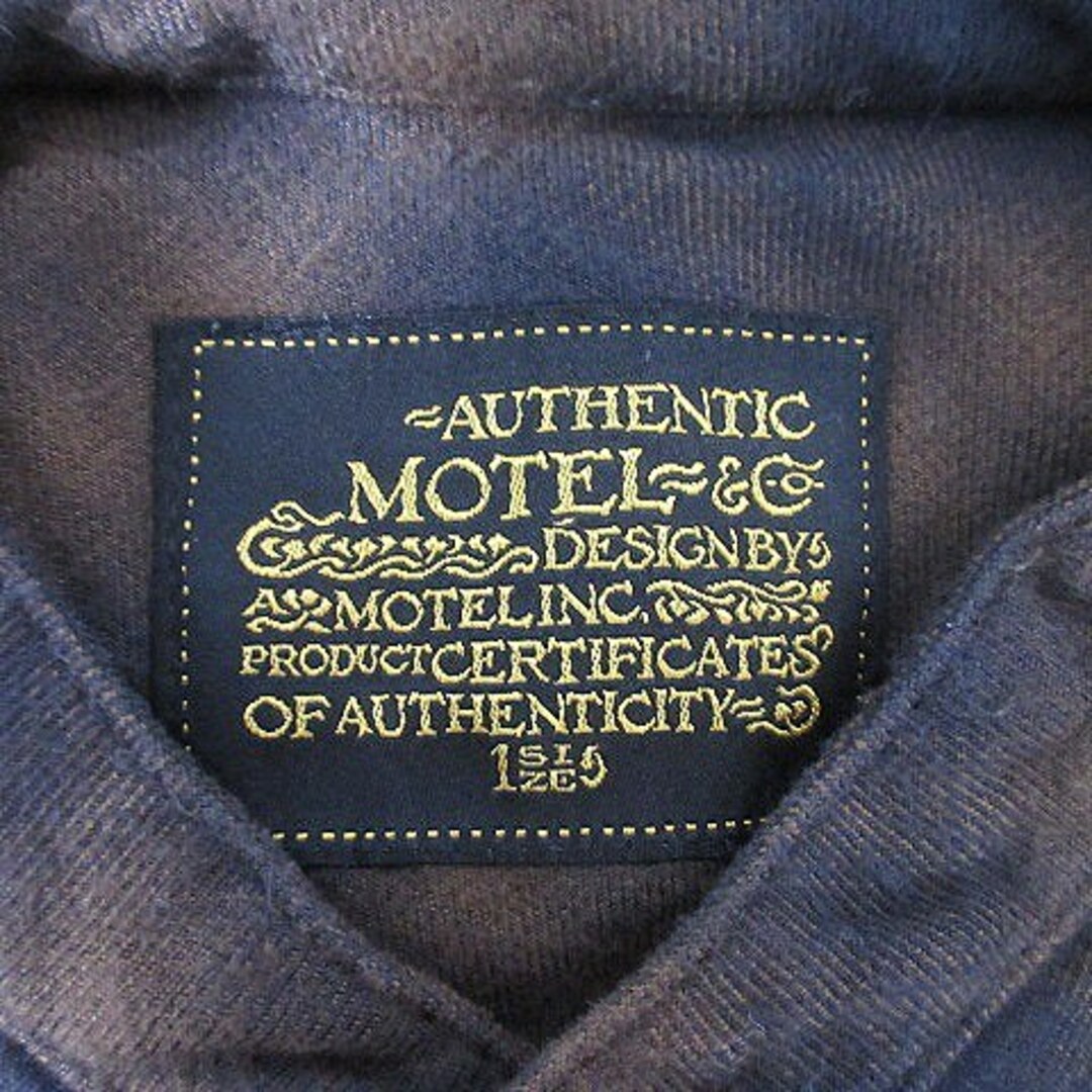 Motel(モーテル)のモーテル MOTEL シャツ バンドカラー 長袖 チェック 茶 紺 トップス レディースのトップス(シャツ/ブラウス(長袖/七分))の商品写真