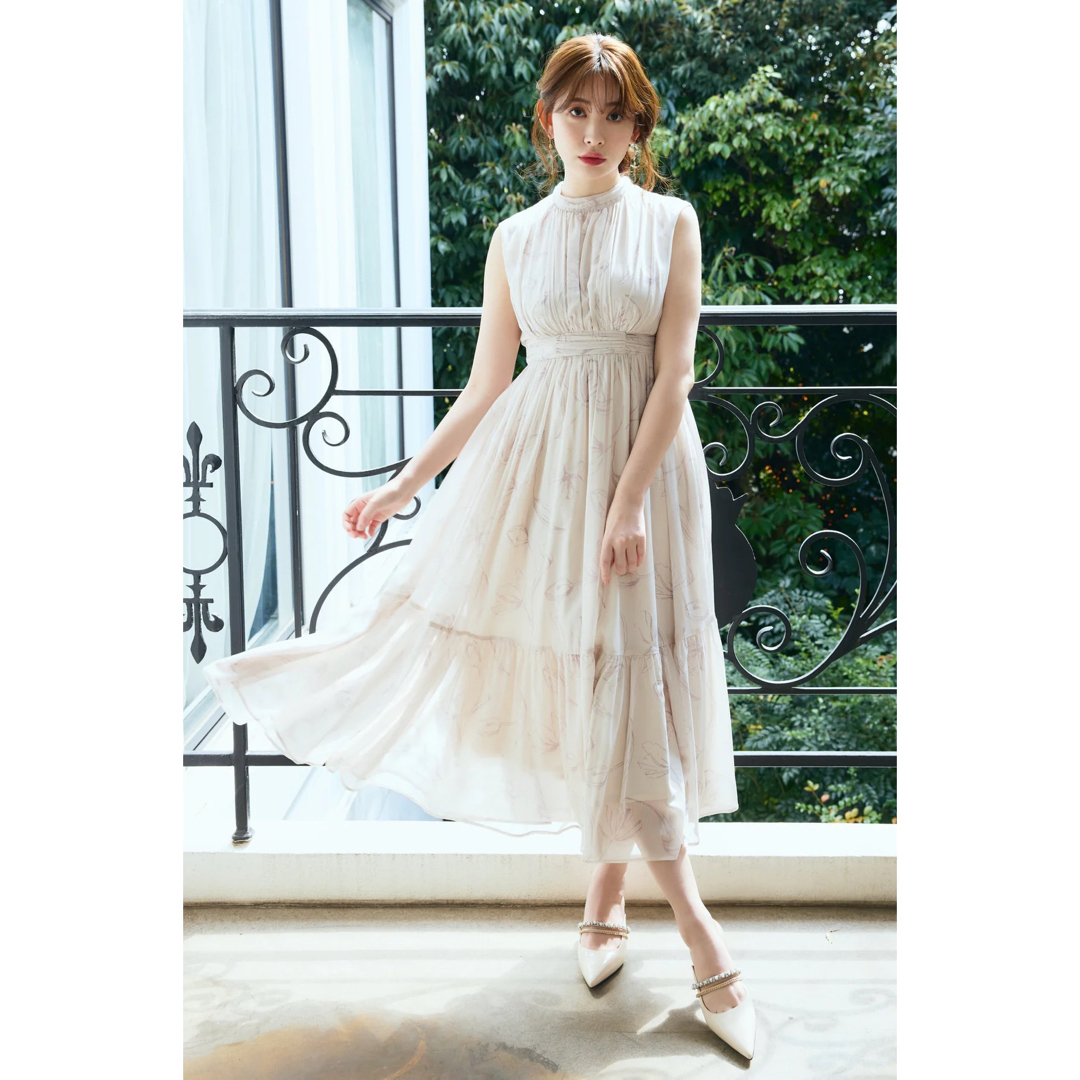 Tulip Chiffon Long Dress beige petale S39バスト