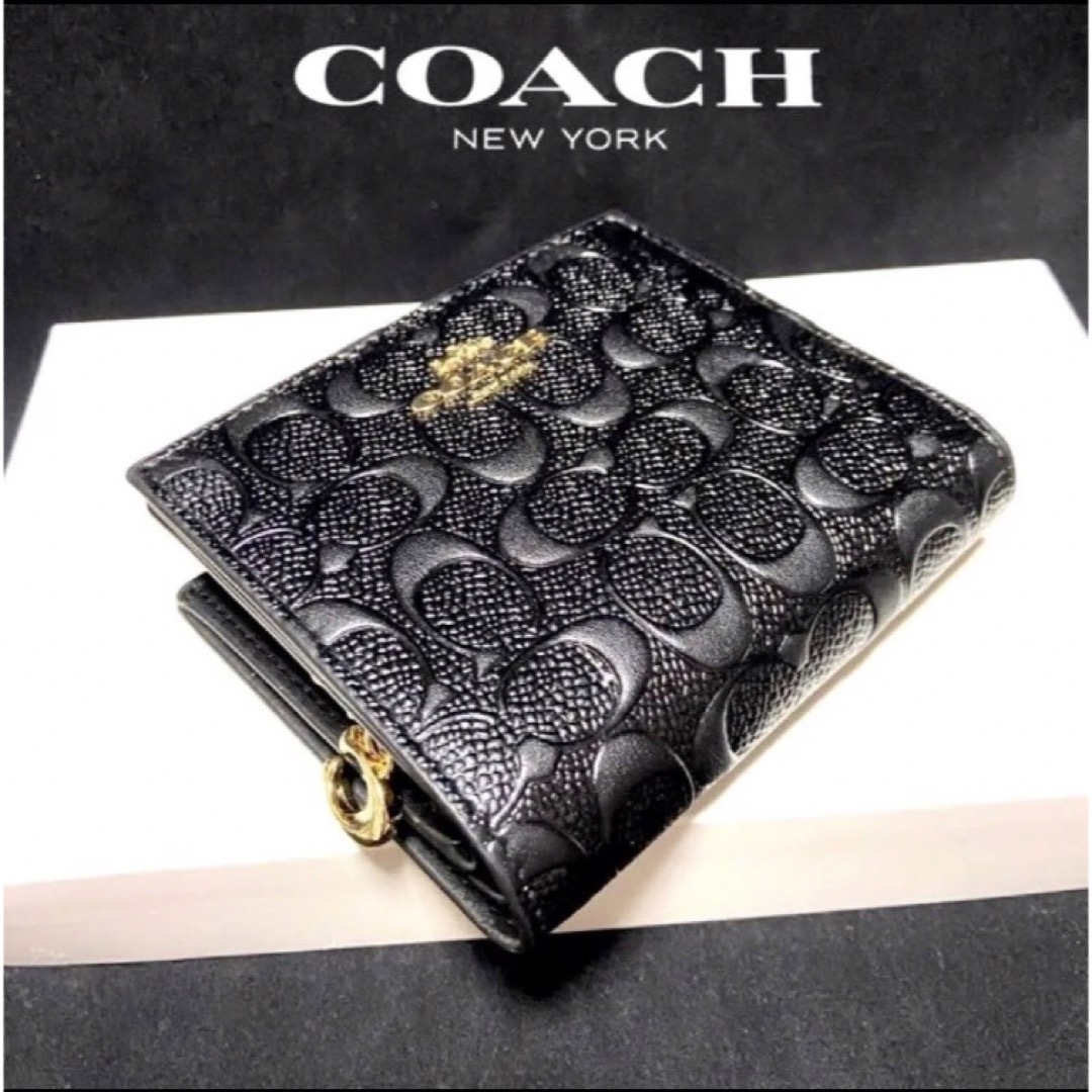 COACH 二つ折り財布 エンボス加工 スモールウォレット ブラック-