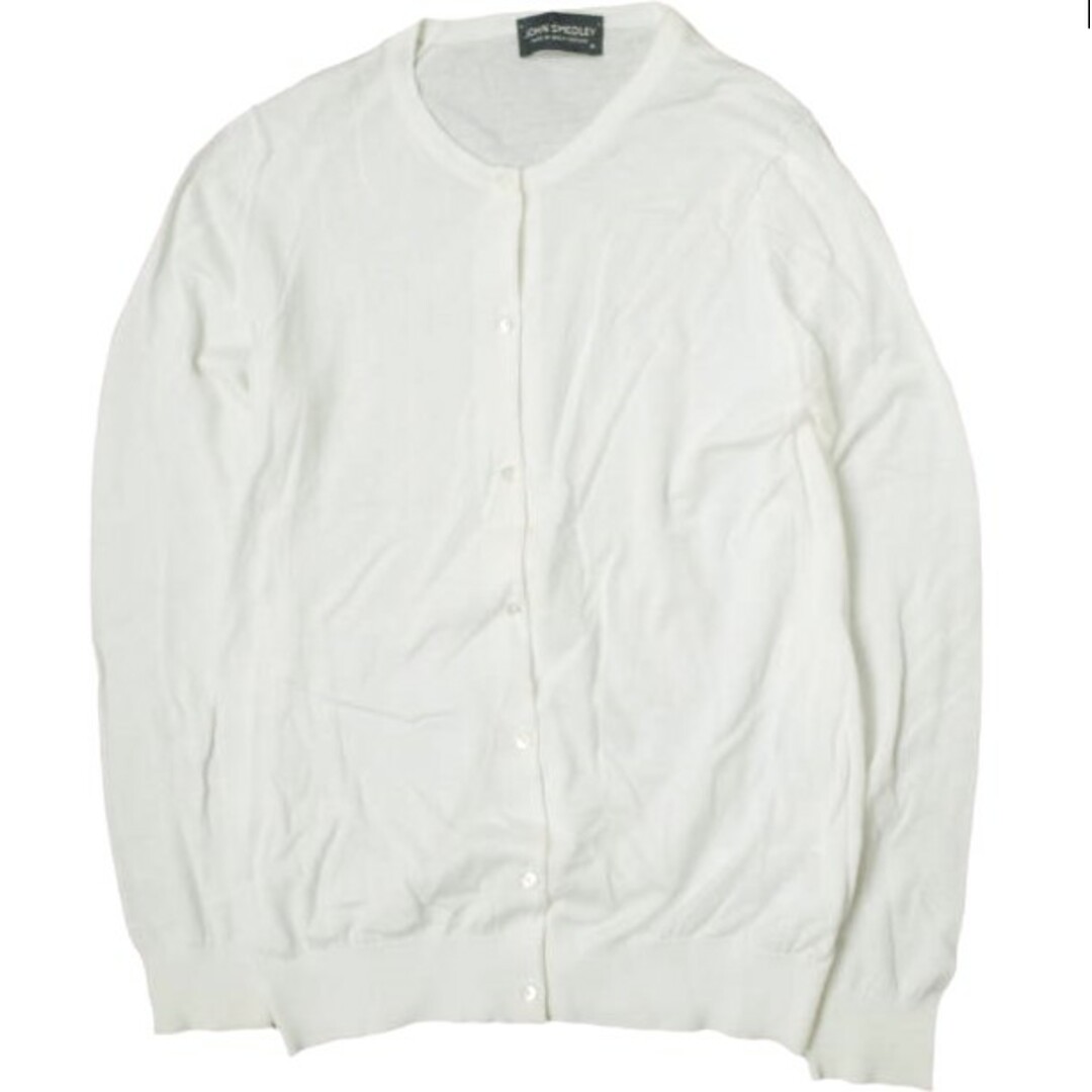 JOHN SMEDLEY ジョンスメドレー イギリス製 シーアイランドコットンクルーネックカーディガン M ホワイト ニット ハイゲージ トップス【JOHN SMEDLEY】