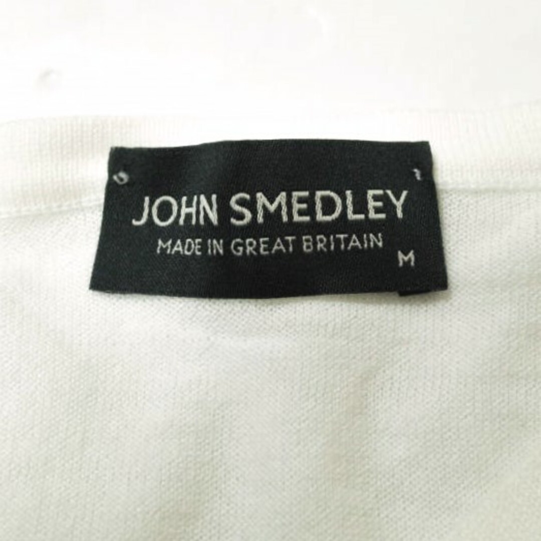 JOHN SMEDLEY ジョンスメドレー イギリス製 シーアイランドコットンクルーネックカーディガン M ホワイト ニット ハイゲージ トップス【JOHN SMEDLEY】
