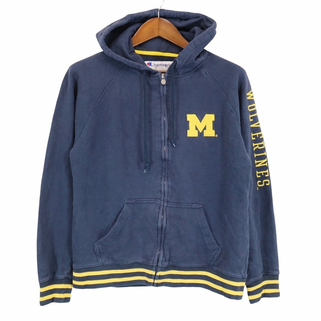 Champion チャンピオン Michigan Wolverines フルジップ パーカー 刺繍  カレッジ ラグランスリーブ ネイビー (メンズ L)   O5782