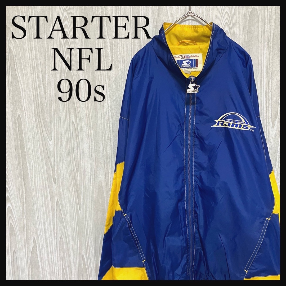 Z092スターターNFLナイロンジャケット90sワンポイント刺繍ロゴ