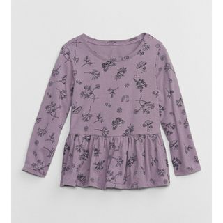 ベビーギャップ(babyGAP)の未使用　baby GAP プリントペプラムトップス　110　くすみパープル　長袖(Tシャツ/カットソー)