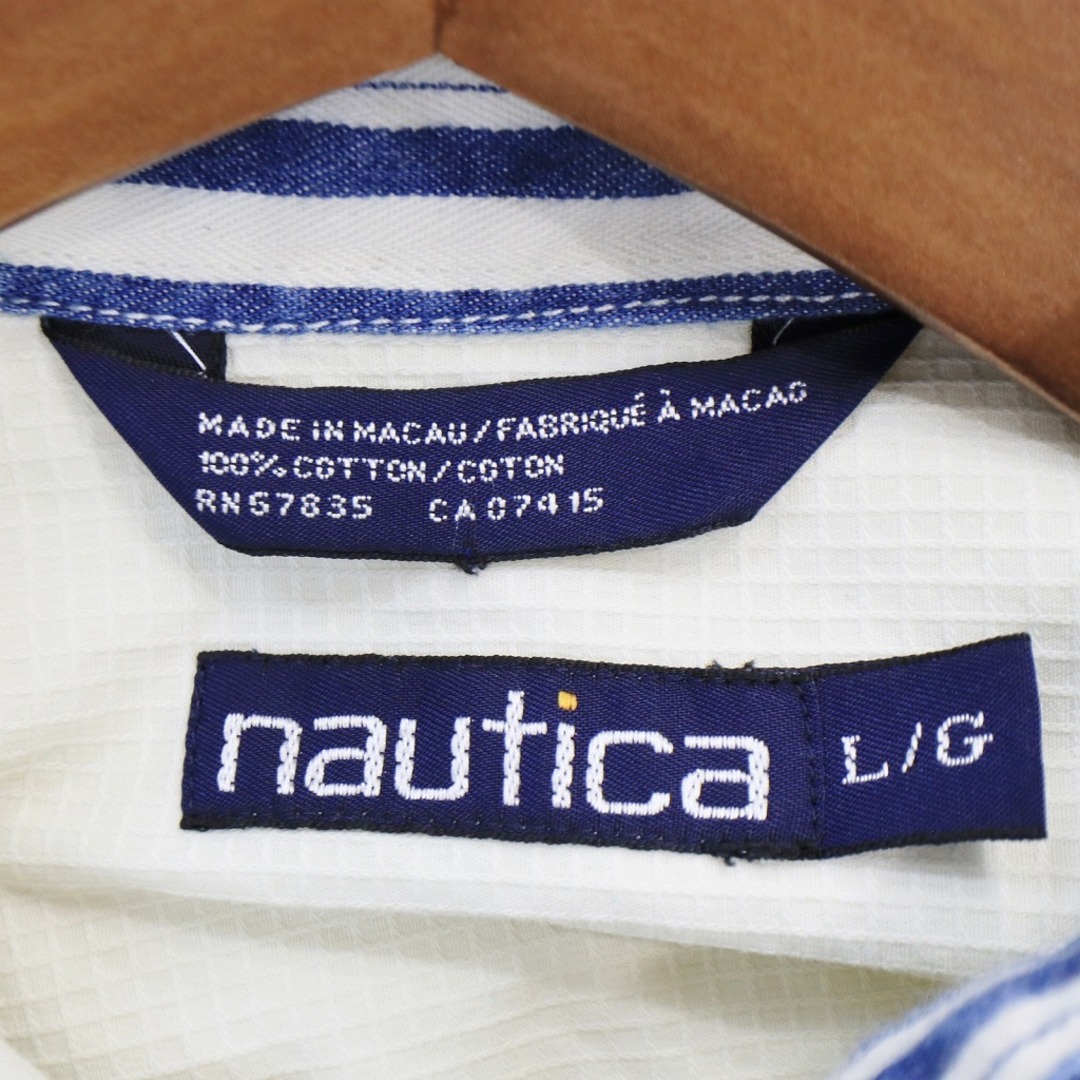 NAUTICA(ノーティカ)のNAUTICA ノーティカ 長袖シャツ 襟ストライプ ホワイト (メンズ L) 中古 古着 O5243 メンズのトップス(シャツ)の商品写真