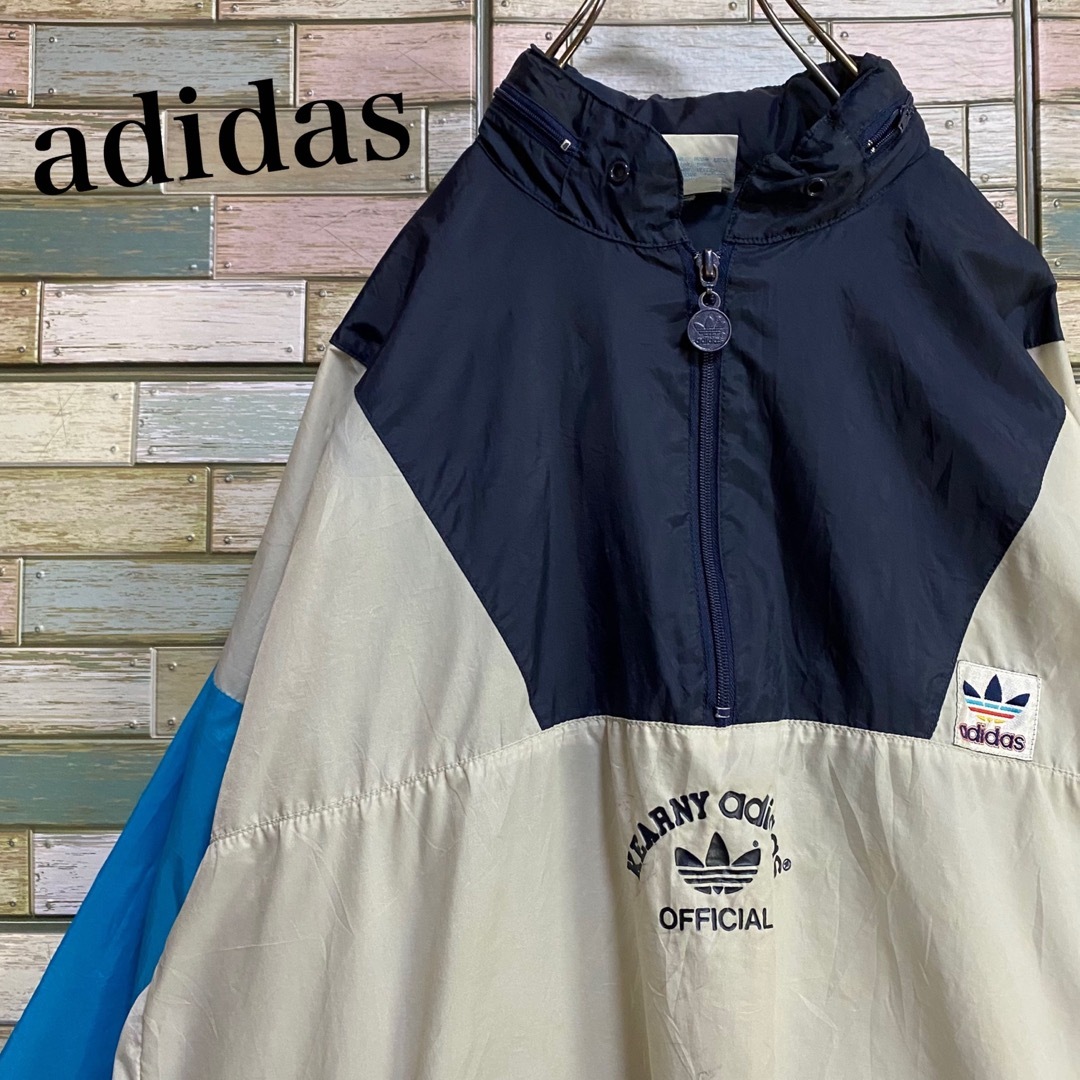 【美品】80s'/adidas/絶妙配色/ハーフジップナイロンジャケット/L