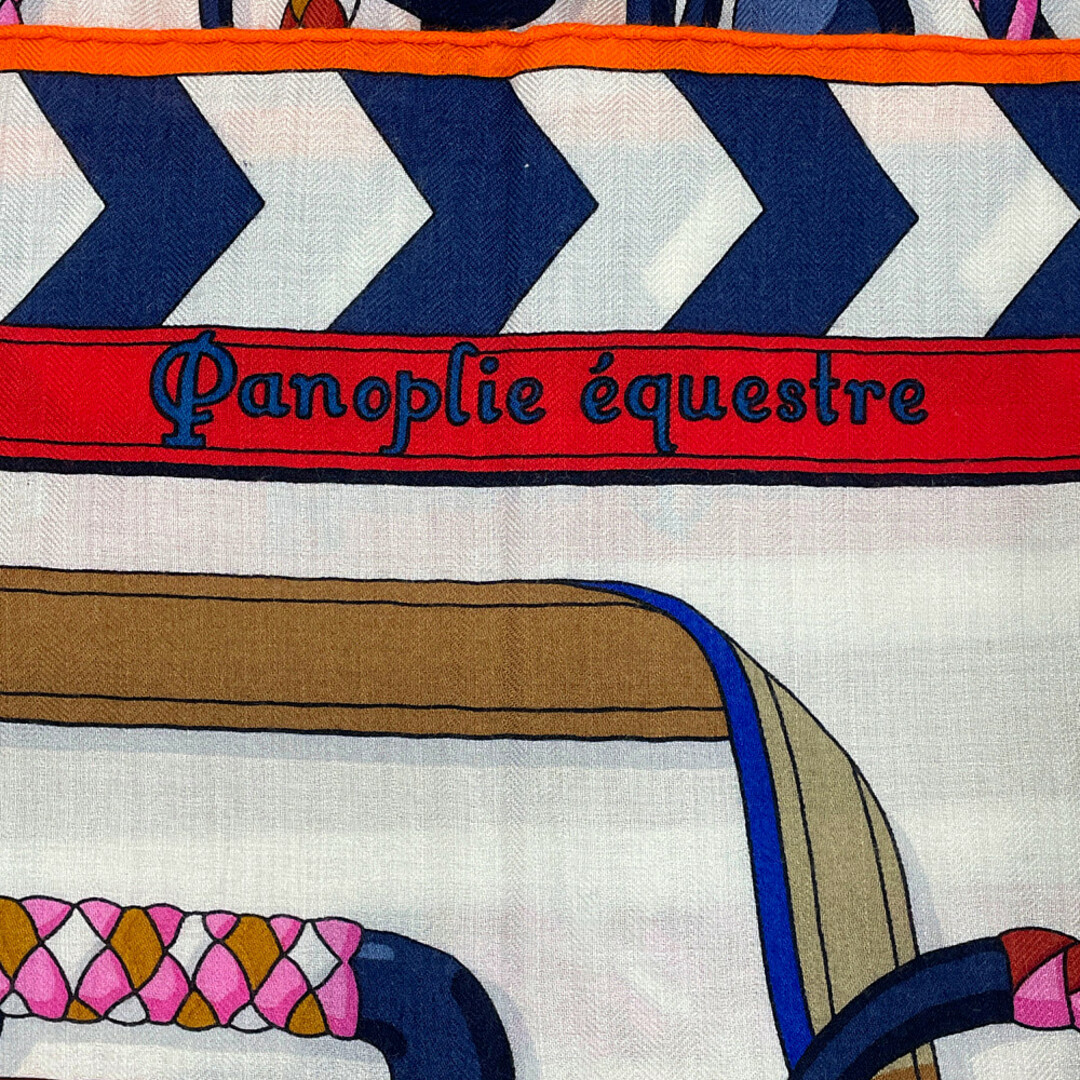 HERMES エルメス カシミア シルク スカーフ カレジェアン140 Panoplie Equestre 乗馬の装具一式 正規品 / 32164