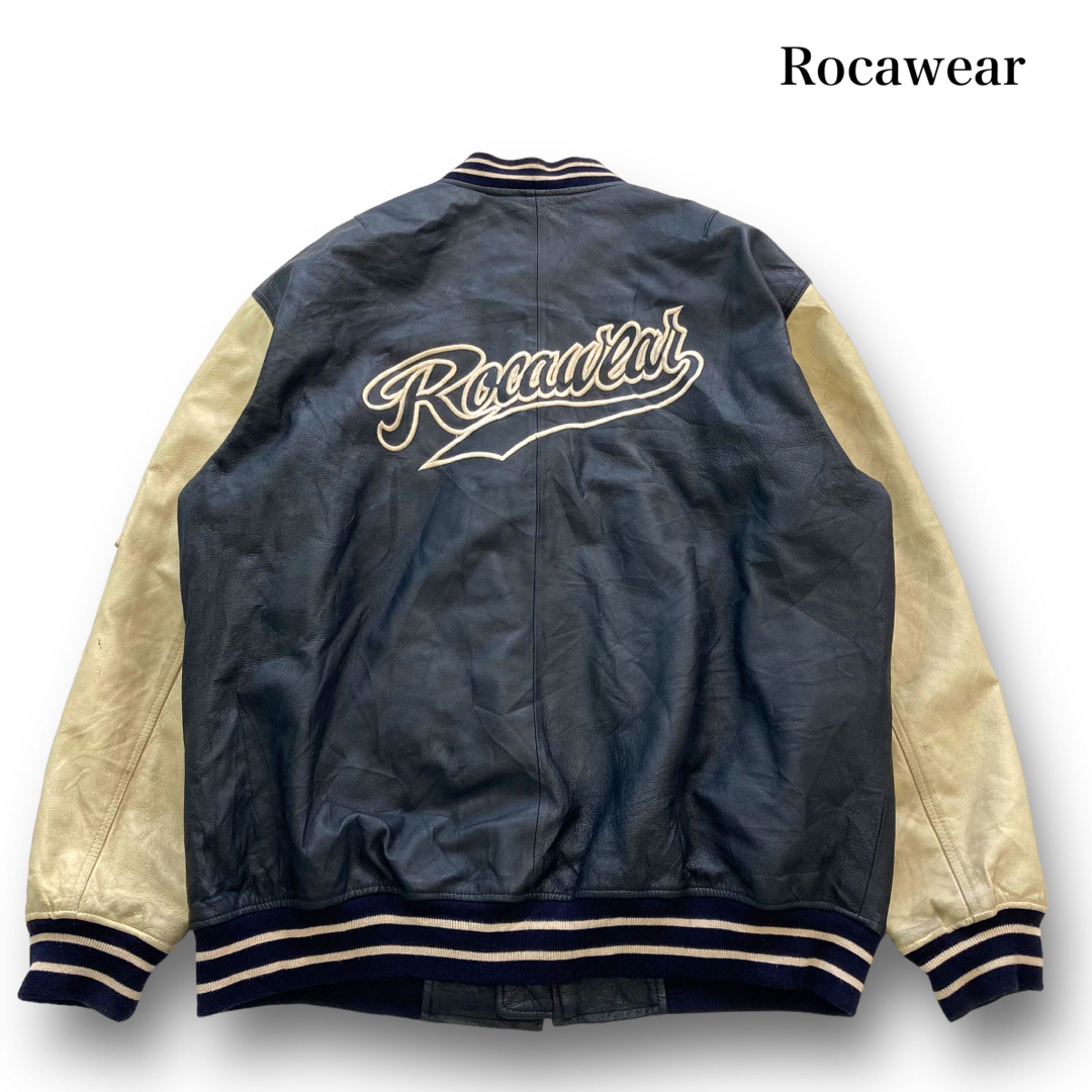 【Rocawear】ロカウェア オールレザージャケット スタジャン 刺繍ロゴ