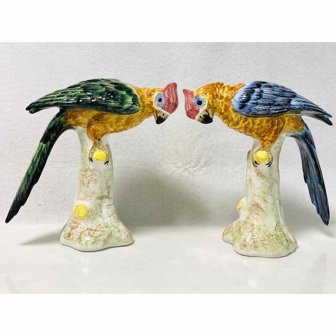 【 美品 】アンティーク・レトロ  陶器製「鸚鵡(オウム)」鳥  フィギュリン