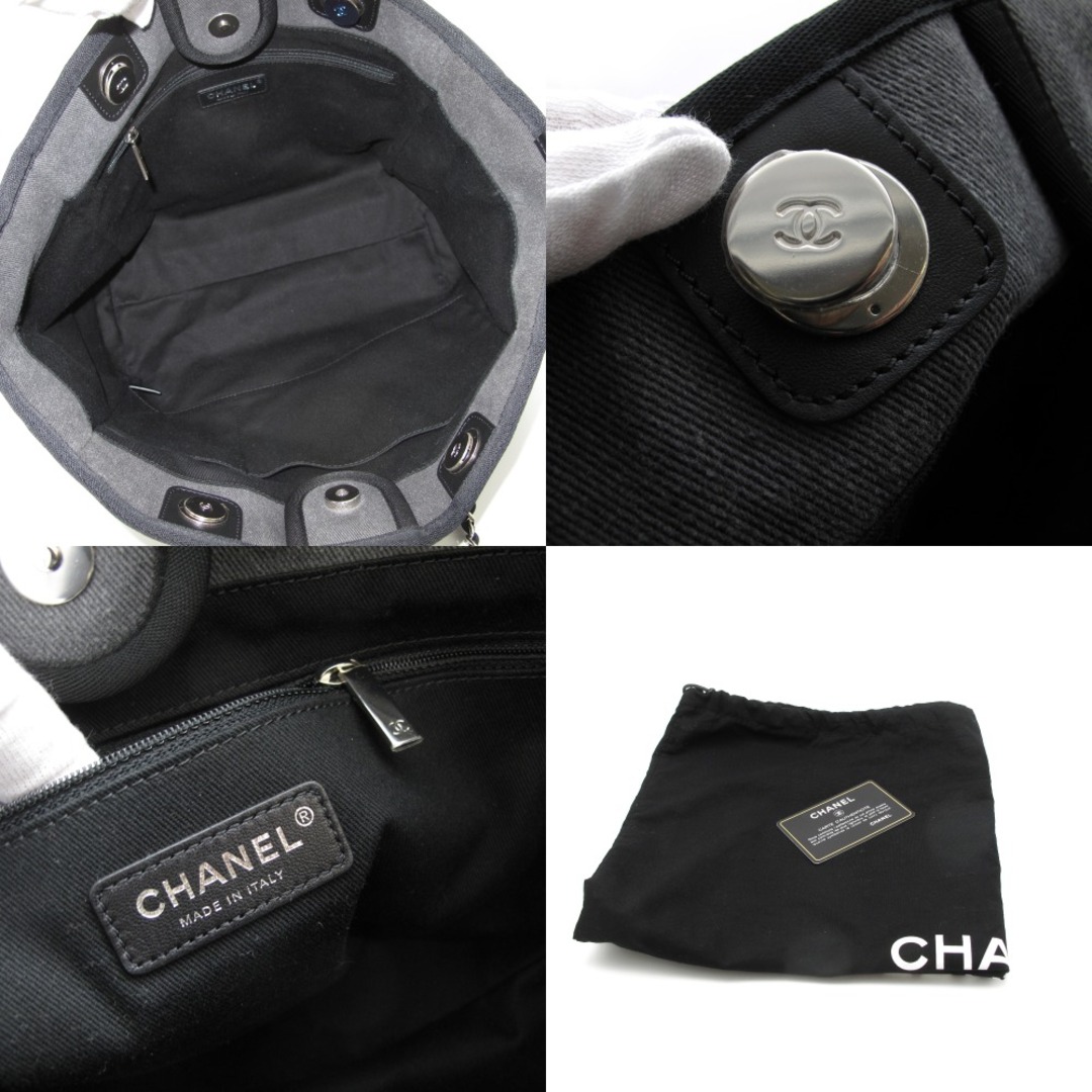 CHANEL (シャネル) ドーヴィルMM A67001 チェーン トートバッグ ショルダーバッグ ココマーク グレー ブラック シルバー キャンバス レザー レディース 美品