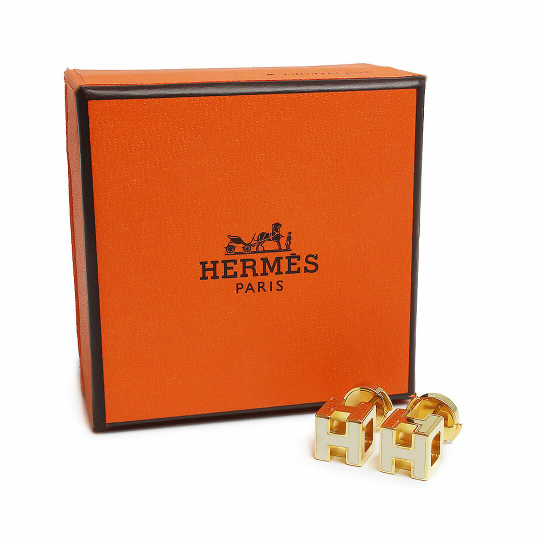 エルメス カージュドアッシュ Hキューブ ピアス アイボリー ホワイト 白 ゴールド金具 箱付 HERMES（新品・未使用品）