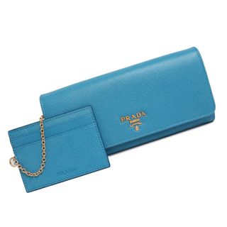 箱付 PRADA 二つ折り財布 青系 ゴールド金具1ML225 サフィアーノ-