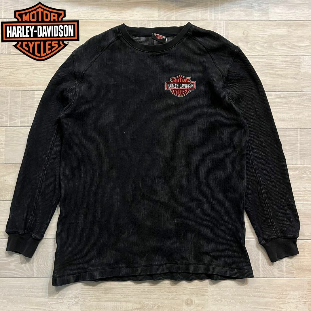 Harley Davidson(ハーレーダビッドソン)のハーレーダビッドソン 長袖Ｔシャツ ロンＴ 炭黒 ロゴ刺繍 メンズのトップス(Tシャツ/カットソー(七分/長袖))の商品写真