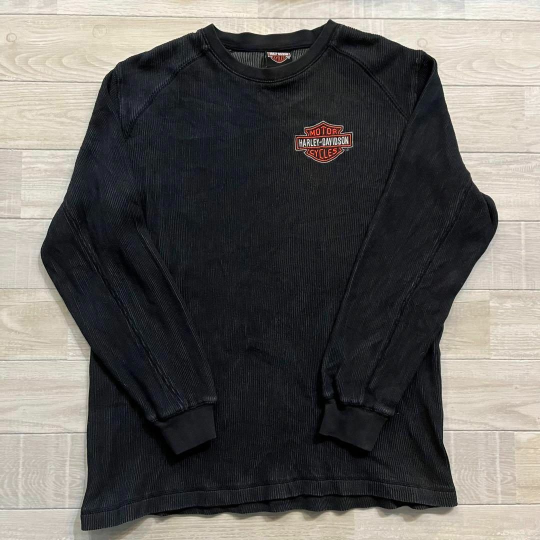 Harley Davidson(ハーレーダビッドソン)のハーレーダビッドソン 長袖Ｔシャツ ロンＴ 炭黒 ロゴ刺繍 メンズのトップス(Tシャツ/カットソー(七分/長袖))の商品写真