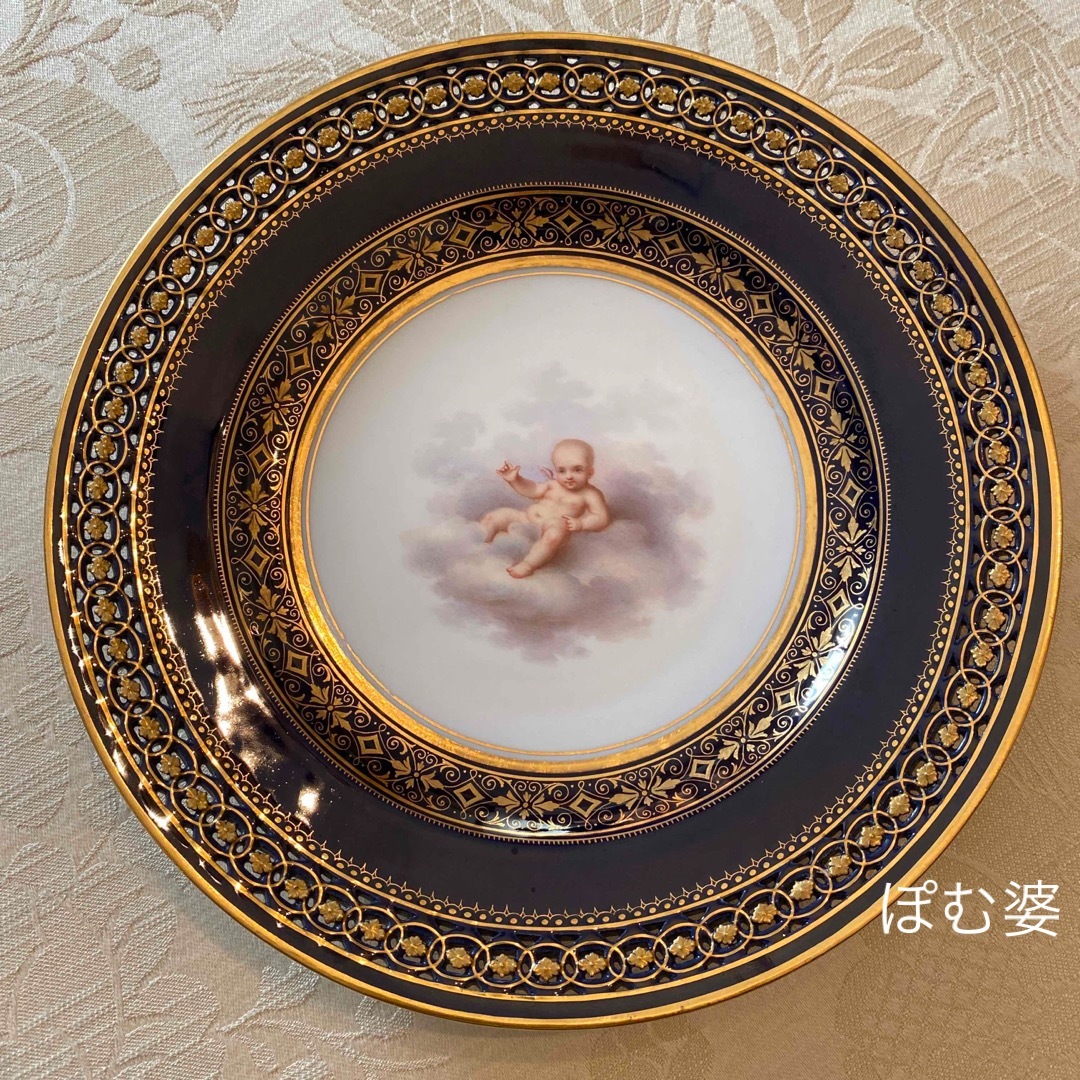 MEISSEN - ☆御専用【古マイセン】コバルト金彩金盛 透かし皿