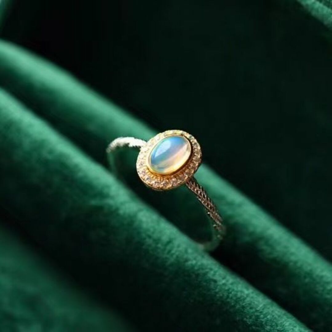 オパールリング 10月誕生石の指輪925シルバー 天然オパール(4*6mm)