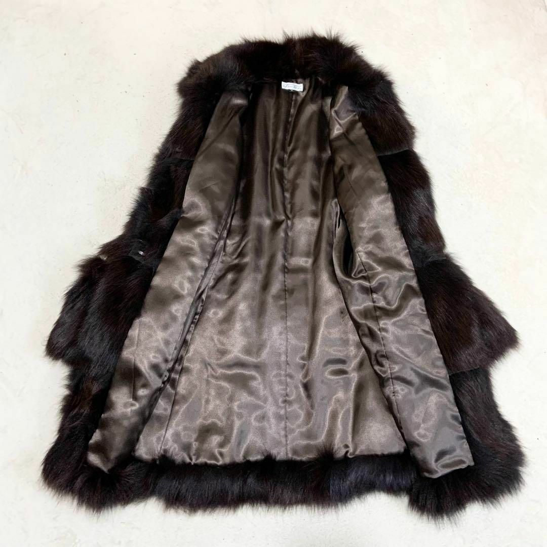 美品】毛皮コート ブルーフォックス リアルファー ダークブラウン M