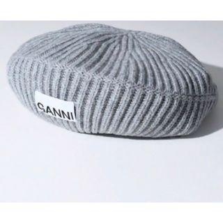 トゥモローランド(TOMORROWLAND)の新品未使用 GANNI ガニー rib knit ロゴパッチ ベレー帽　グレー(ハンチング/ベレー帽)