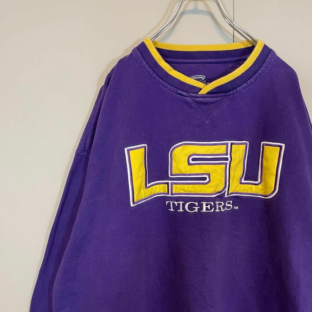 【リンガースウェット、パープル、ビッグ刺繍ロゴ】LSU カレッジロゴ90s