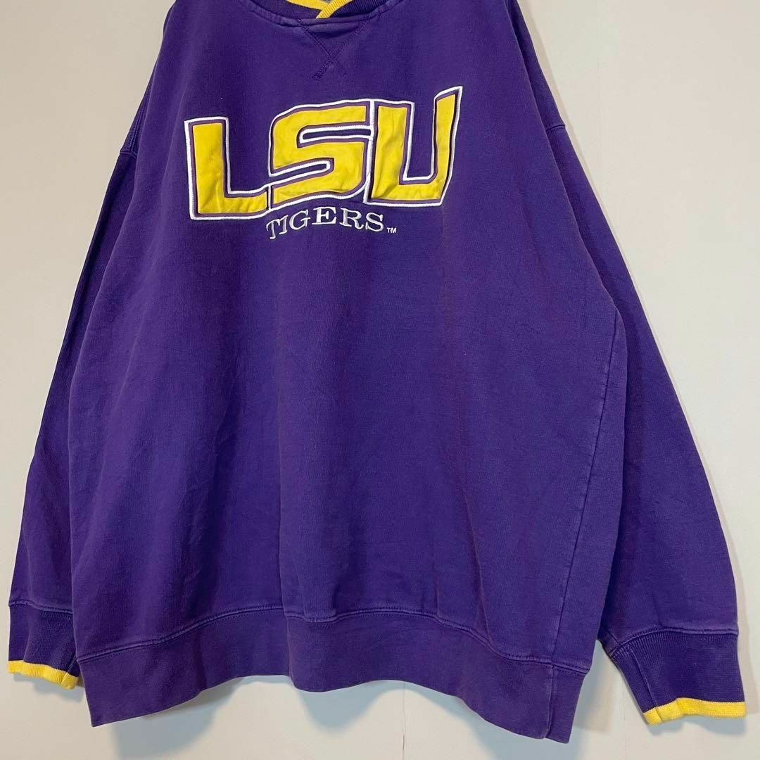 【リンガースウェット、パープル、ビッグ刺繍ロゴ】LSU カレッジロゴ古着90s