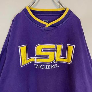 【リンガースウェット、パープル、ビッグ刺繍ロゴ】LSU カレッジロゴ古着90s