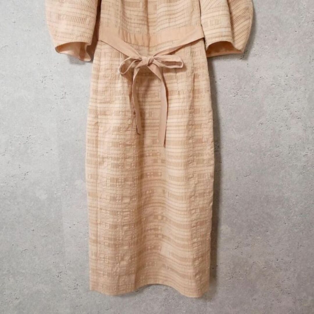 美品 DRAWER ロング丈 チェックジャカードタックワンピース 36 2