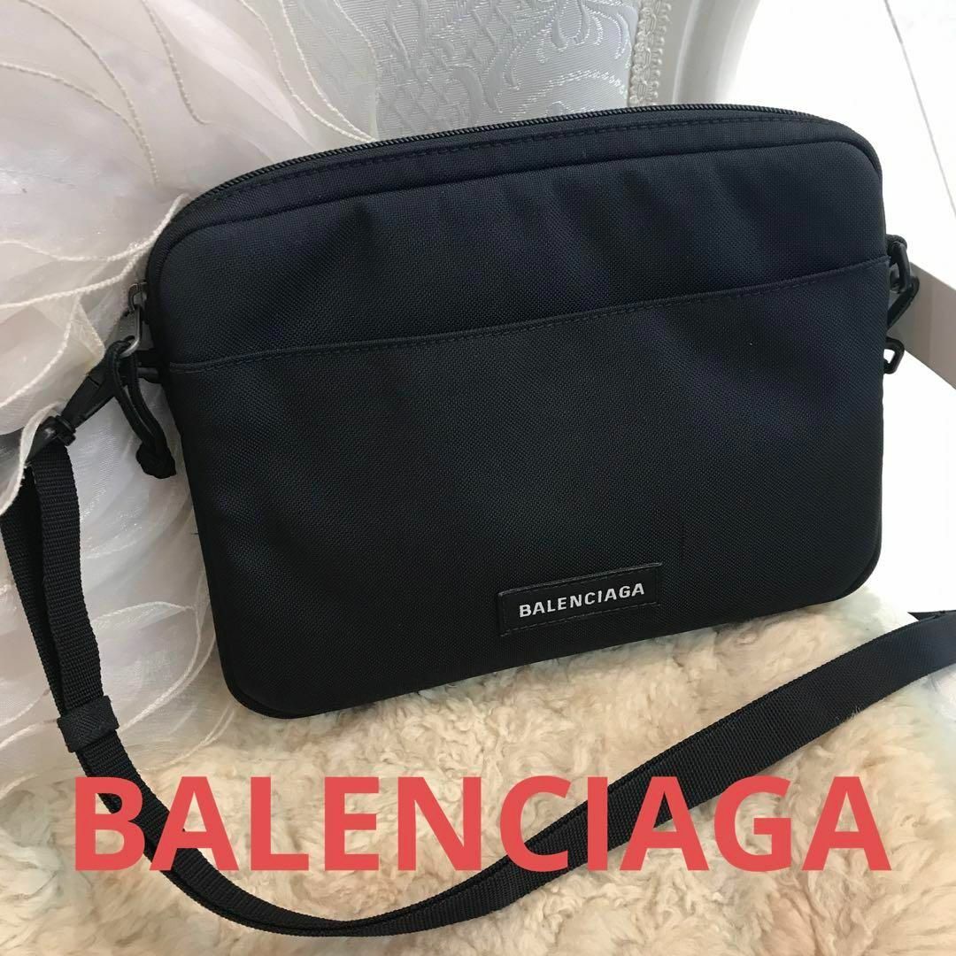 ☆美品☆BALENCIAGA　ロゴ　ショルダーバッグ　ナイロンキャンバス　黒 | フリマアプリ ラクマ