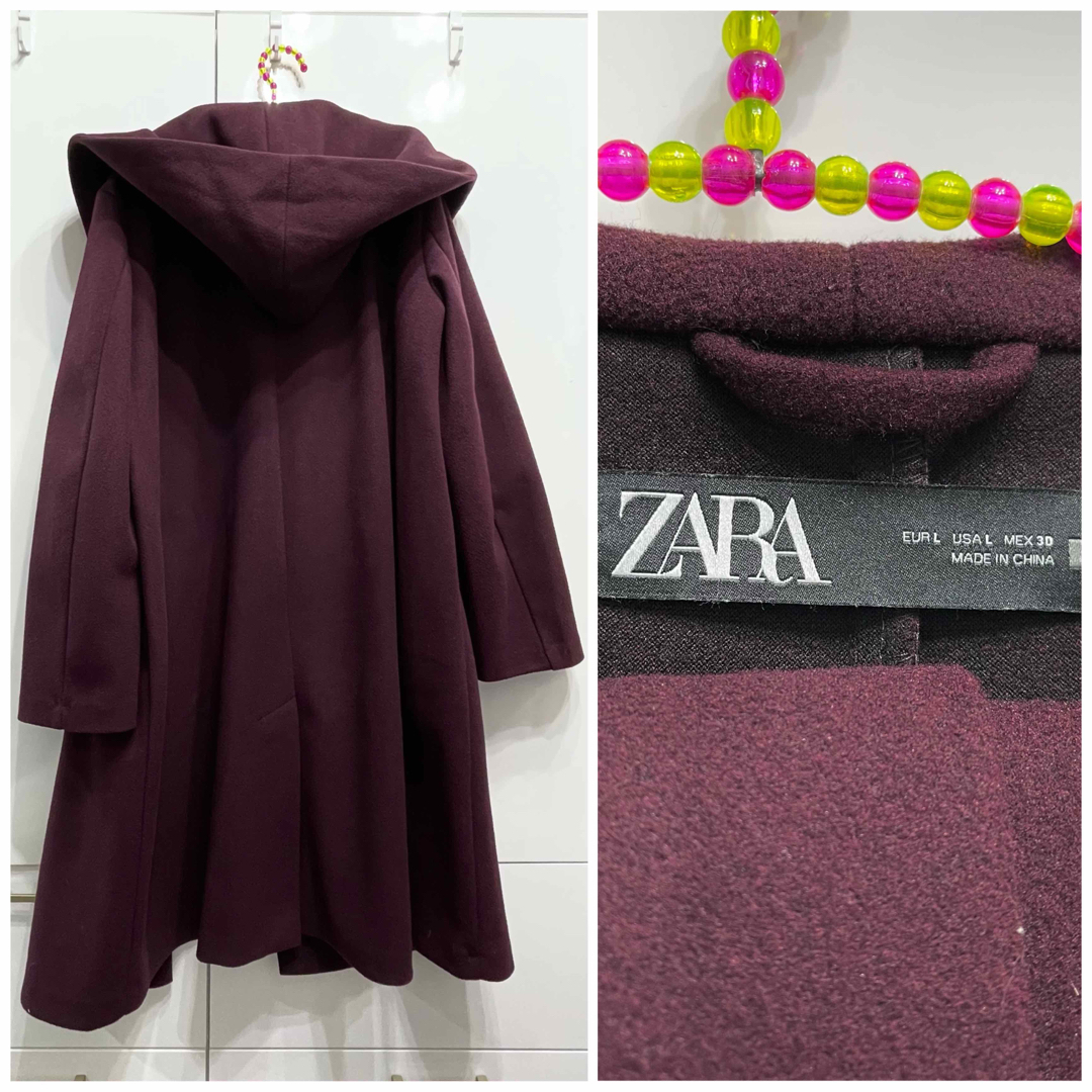 ZARA*フード付きガウンコート/ロングコート♡ボルドー
