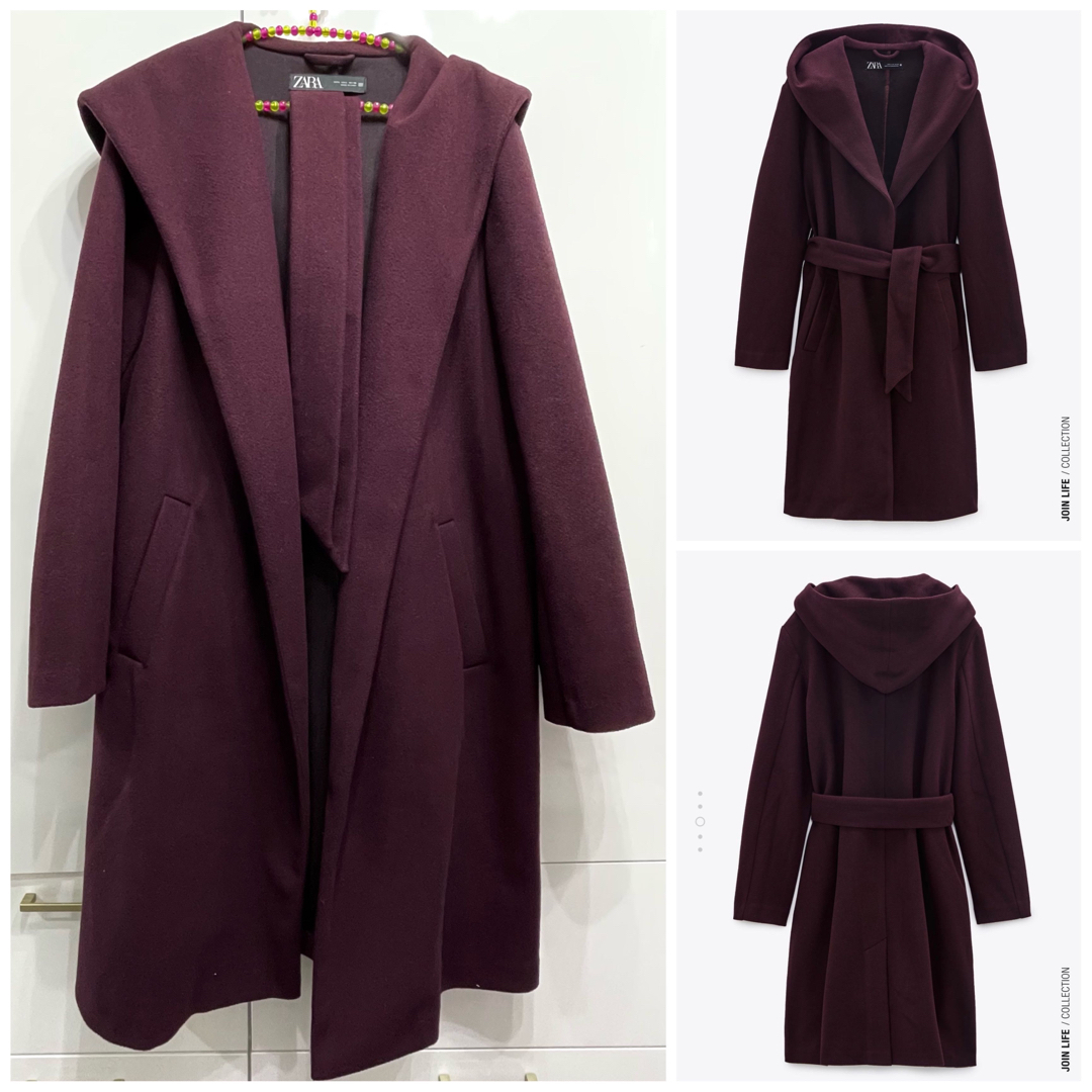 ZARA*フード付きガウンコート/ロングコート♡ボルドー | フリマアプリ ラクマ