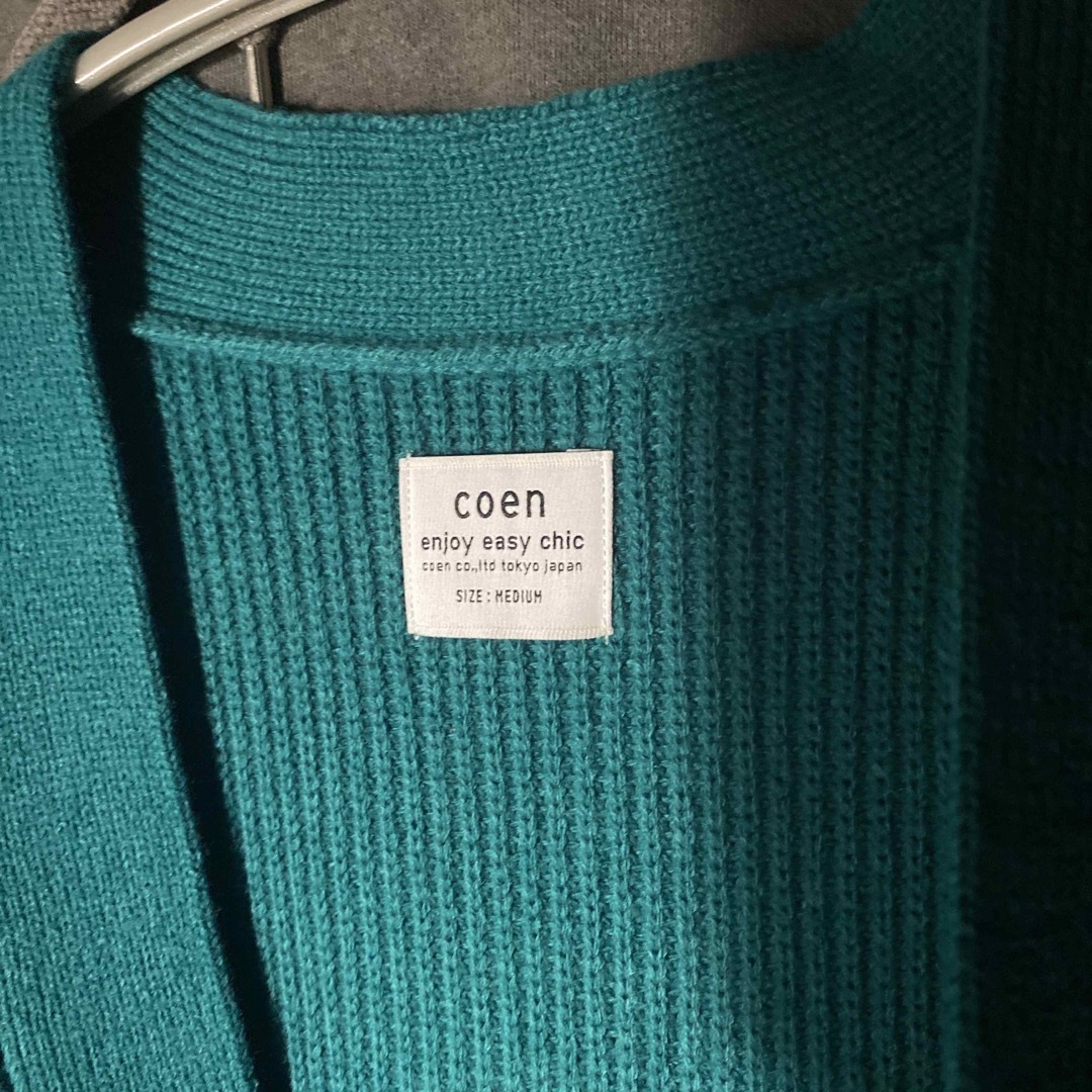 coen(コーエン)のcoen　畦編みニットリラックスカーディガン　グリーン メンズのトップス(カーディガン)の商品写真