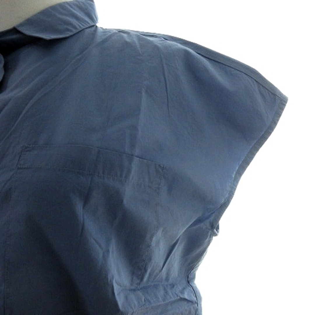 22 OCTOBRE(ヴァンドゥーオクトーブル)の22オクトーブル シャツ スキッパーカラー 半袖 薄手 コットン 無地 38 青 レディースのトップス(シャツ/ブラウス(半袖/袖なし))の商品写真