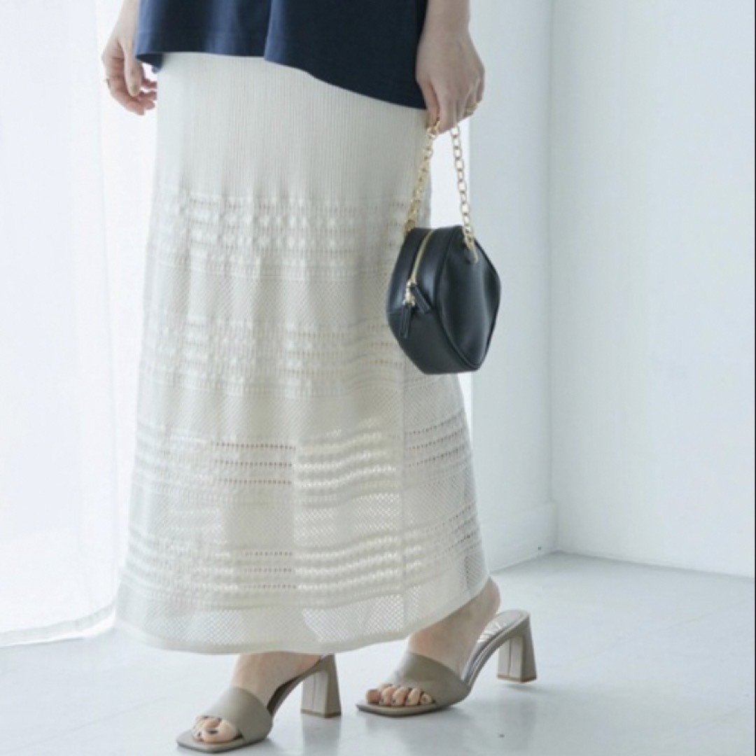 AMERICAN HOLIC(アメリカンホリック)の新品　American Holic ニット　ロングスカート アイボリー　白　M レディースのスカート(ロングスカート)の商品写真
