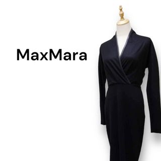 マックスマーラ(Max Mara)のMaxMara マックスマーラ 長袖 カシュクール ワンピース 襟元牛革ライン(ひざ丈ワンピース)